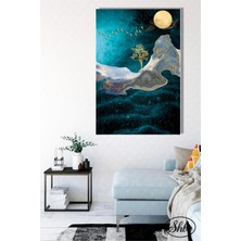 Şehber Tekli Dikey Kanvas Dekoratif Duvar Tablosu Soyut Veranda Altın Çizgiler Modern Sanat