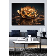 Şehber Tekli Yatay Kanvas Dekoratif Salon Yatak Odası Mutfak Ofis Duvar Tablosu 3D Altın Lotus Çiçeği