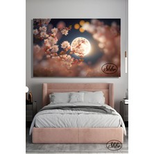 Şehber Tekli, Yatay, Kanvas, Dekoratif, Duvar, Tablosu , Dolunay'da Kiraz Ağacı Çiçekleri,