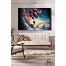 Şehber Tekli Yatay Kanvas Dekoratif Duvar Tablosu Balonlar Ile Uçan Adam Illüstrasyon