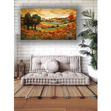 Şehber Tekli Yatay Kanvas Tablo Çiçekler ve Tarlaların Illustrasyonu Dekoratif Kanvas Duvar Tablosu