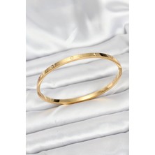Mustran 316L Çelik Gold Renk Zirkon Taşlı 65 mm Ince Kadın Kelepçe Bileklik