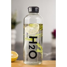 Mustran H2O Borosilikat Cam Matara Vakum Kapaklı Su Şişesi Suluk Siyah 1000 ml