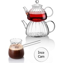 Morponi Borasilikat Cam Çaydanlık ve Cezve Seti Ateşe Dayanıklı 800ml ve 1500ml Kapasiteli
