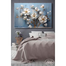 Şehber Tekli Yatay Dekoratif Kanvas Tablo Salon Yatak Odası Kafe Ofis 3D Yağlı Boya Efekt Çiçekler