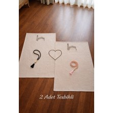 Hig Store Kabe Işlemeli Eşli Çift %100 Doğal Keten Tesbihli Çeyizlik Hediyelik Seccade Seccade Seti Namazlık