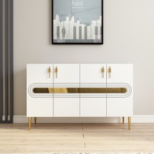 Morepp Karsu 120 cm Konsol, Tv Ünitesi, Çok Amaçlı Dolap Beyaz-Altın