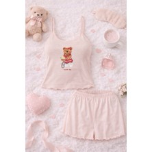Koza İç Giyim Kadın Ince Askılı Desenli Pamuklu Şortlu Pijama Takımı