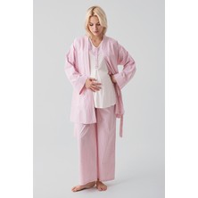 Artış Collection Kısa Kollu Çizgili Düğmeli Dokuma Pamuklu Esnek Viskoz Hamile Sabahlık Pijama Takım 19308