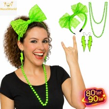 Butik Mey Ithalat® 80’ler 90’lar Neon Yeşil Parti Seti – Kolye Küpe Taç