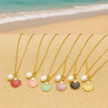 🌊 Midnight Shine – Ocean Shell Pearl Necklace 🐚