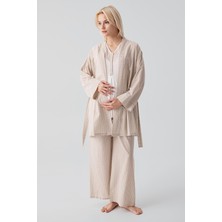 Artış Collection Kısa Kollu Çizgili Düğmeli Dokuma Pamuklu Esnek Viskoz Hamile Sabahlık Pijama Takım 19308
