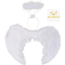 Butik Mey Ithalat® Beyaz Renkli Tüylü Bebek Melek Kanadı ve Tacı 30X45 cm