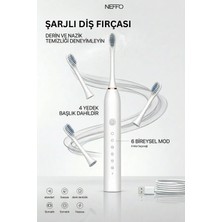 Neffo Elektrikli Diş Fırçası, 42.000 Titreşim, 6 Mod, 3+1 Başlık, Beyaz IPX7 Su Geçirmez Özellik