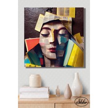 Şehber Tekli Kare Kanvas Duvar Tablosu Salon Yatak Odası Kafe Mutfak Ofis Gazete Kolaj Kadın Portre