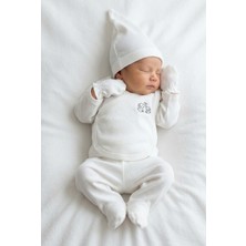 Bebeqon 5 Parça %100 Pamuk Bebek Hastane Çıkış Seti Kruvaze Üst Alt Eldiven Şapka Ve Önlük Takımı Beyaz