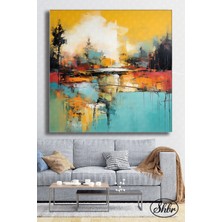 Şehber Tekli Kare Kanvas Duvar Tablosu Salon Yatak Odası Mutfak Kafe Ofis Göl Manzarası Illüstrasyon