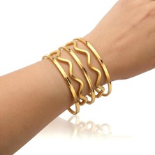 Gekas Kuyumculuk 925 Ayar 5 Adet Gümüş  Altın Kaplama 7 Gram Ajda ve Zigzag Kombin Bilezik