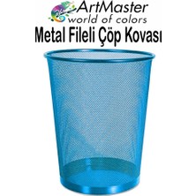 ArtMaster Mavi Çöp Kovası Paslanmaz Çelik Fileli 1 Adet Ofis Büro Okul Çöp Kovası Metal Delikli Kolay Kullanım
