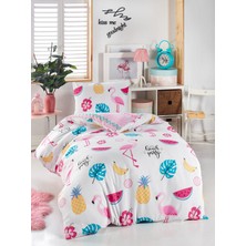 Enlora Home Junior Tek Kişilik Nevresim Seti Beyaz Desenli 140 x 220 cm Kırışıklığa Dayanıklı