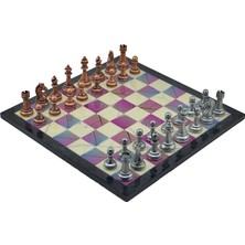 Gift Home Metal Satranç Takımı Seti Büyük Antik Taş ve Bahar Desenli 37 cm x 37 cm
