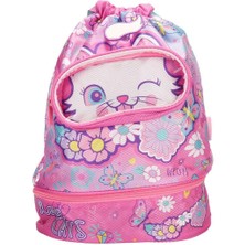 Toyfest Vest Kedi Desenli Pembe Büzgülü Anaokulu Çantası
