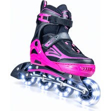 Sportaj Siyah Inline Paten Beyaz LED Işıklı Silikon Teker Taj-J1 Pro 3 In 1 Teker Ayarlı