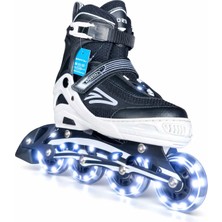Sportaj Siyah Inline Paten Beyaz LED Işıklı Silikon Teker Taj-J1 Pro 3 In 1 Teker Ayarlı