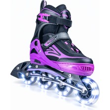 Sportaj Siyah Inline Paten Beyaz LED Işıklı Silikon Teker Taj-J1 Pro 3 In 1 Teker Ayarlı