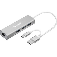 S-Link Sw-U332 Type-C - Usb3.0 1000Mbps 3 Port Usb Gigabit Ethernet Adaptör