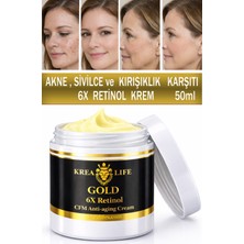 KREALIFE Gold, 6x Retinol, Kırışıklık Azaltıcı ve Akne Karşıtı Gece Kremi, Yüz Kremi 50 ml