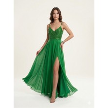 Centilmen Doridorca Önü Yırtmaçlı Pul Payetli Elbise 5045