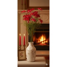 Bakburaya Yapay Çiçekçilik Yapay 75 cm 4 Kafalı Kırmızı Gelincik Papatya Çiçeği Ev Vazo Dekor