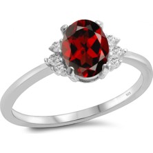 Silveranka 925 Ayar Gümüş Oval Kırmızı Taşlı Trend Yüzük