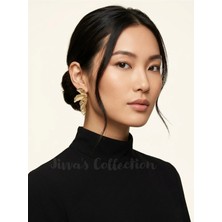 Jivva's Collection Lüks Tasarım Yaprak Figürlü Altın Rengi Küpe