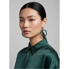 Jivva's Collection Bohem Koleksyon Serisi. Koyu Yeşil Halka Sallantılı Küpe. Özel Tasarım