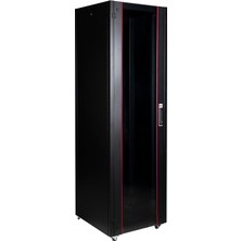 Lande 42U 600X600 Hyperline Dikili Tip Rack Kabinet (Siyah) (Ön Cam Kapak / Tekerlekli)