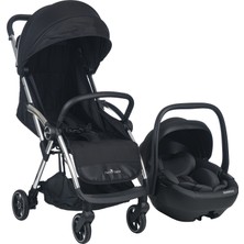 Merkür Bebe  Ruby Tek Tuşla Otomatik Katlanan Kabin Boy Travel Sistem Bebek Arabası Siyah - Merkür Bebe Guardix i-Size Oto Koltuğu Ana Kucağı 0-13 kg Antrasit