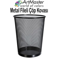 ArtMaster Siyah Çöp Kovası Paslanmaz Çelik Fileli 1 Adet Ofis Büro Okul Çöp Kovası Metal Delikli Kolay Kullanım