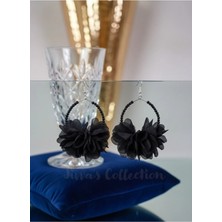 Jivva's Collection Özel Tasarım. Benzersiz. Siyah Tül Çiçekli Halka Küpe