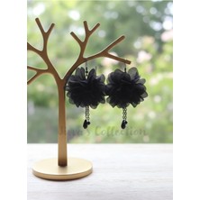 Jivva's Collection Özel Tasarım Siyah Tül Çiçek Sallantılı Küpe