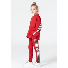 Black One Kız Çocuk Salaş Yırtmaçlı Tayt-Sweat Takımı Kırmızı %95 Polyester Sonbahar Kış