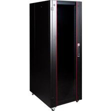Lande 42U 600X800 Hyperline Dikili Tip Rack Kabinet (Siyah) (Ön Cam Kapak / Tekerlekli)