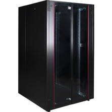 Lande Demonte 26U 800X800 Hyperline Dikili Tip Rack Kabinet (Siyah) (Ön Cam Kapak / Tekerlekli)