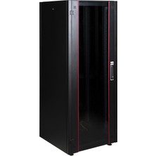 Lande 32U 600X600 Hyperline Dikili Tip Rack Kabinet (Siyah) (Ön Cam Kapak / Tekerlekli)
