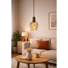 Mars Concept Amber Cam Dekoratif Sarkıt Avize Eskitme Pirinç Duy – Modern Tekli Tavan Aydınlatma