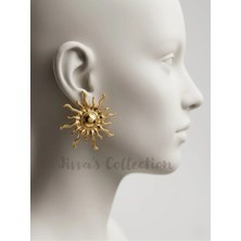 Jivva's Collection Lüks Tasarım Güneş Figürlü Altın Rengi Küpe