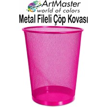 ArtMaster Pembe Çöp Kovası Paslanmaz Çelik Fileli 1 Adet Ofis Büro Okul Çöp Kovası Metal Delikli Kolay Kullanım