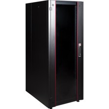 Lande 32U 600X800 Hyperline Dikili Tip Rack Kabinet (Siyah) (Ön Cam Kapak / Tekerlekli)