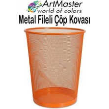 ArtMaster Turuncu Çöp Kovası Paslanmaz Çelik Fileli 1 Adet Ofis Büro Okul Çöp Kovası Metal Delikli Kolay Kullanım